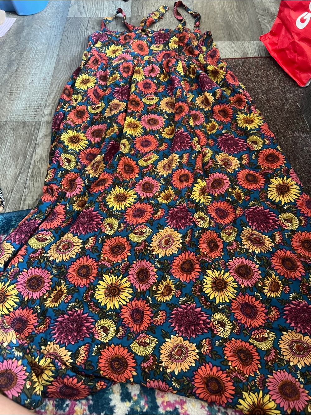 Natural Life Patti Tie-Front Maxi Dress Sunflower Floral Size M Bobo Hippie - Picture 13 of 14